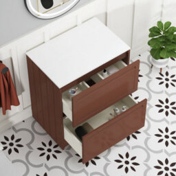 Royal Bathrooms Royal Bathroom Elmore 700mm Terracotta Clay Freestanding Bathroom Vanity Unit 2 Drawer Plain White Worktop With Art Round Basin - thumbnail 6