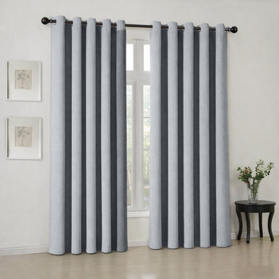 Oxford Homeware Eyelet Linen Effect Curtains Grey Fully Lined 100% Blackout Thermal Insulated Curtains Pair (W)168Cmx(L)183Cm - image 1