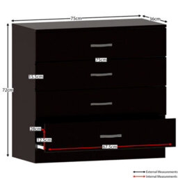 Lassic Vida Designs Riano 4 Piece Bedroom Set (1 Drawer Bedside Chest, 4 Drawer Chest, 3 Door Wardrobe), Black - thumbnail 4