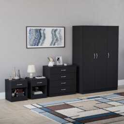 Lassic Vida Designs Riano 4 Piece Bedroom Set (1 Drawer Bedside Chest, 4 Drawer Chest, 3 Door Wardrobe), Black - thumbnail 6