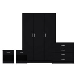 Lassic Vida Designs Riano 4 Piece Bedroom Set (1 Drawer Bedside Chest, 4 Drawer Chest, 3 Door Wardrobe), Black - thumbnail 8
