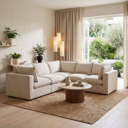 Furniturebox Uk Echo Cream Linen-Look Fabric 4 Seater Modular Corner Sofa - thumbnail 5