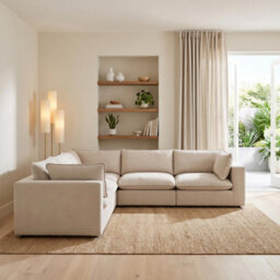 Furniturebox Uk Echo Cream Linen-Look Fabric 4 Seater Modular Corner Sofa - thumbnail 2