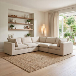 Furniturebox Uk Echo Cream Linen-Look Fabric 4 Seater Modular Corner Sofa - thumbnail 1