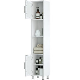 Costway Bathroom Tall Cabinet Slim Freestanding Storage Organizer Cupboard 2 Glass Doors - thumbnail 2