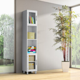 Costway Bathroom Tall Cabinet Slim Freestanding Storage Organizer Cupboard 2 Glass Doors - thumbnail 6