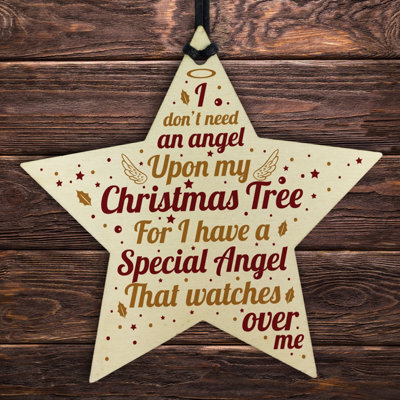 Red Ocean Mum Dad Nan Grandad Memorial Gift Wooden Star Christmas Tree Decoration Ornament - image 1