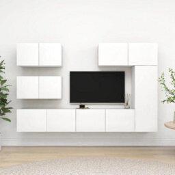 Berkfield 6 Piece Tv Cabinet Set White Engineered Wood - thumbnail 1