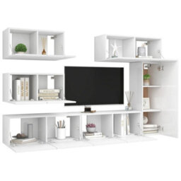 Berkfield 6 Piece Tv Cabinet Set White Engineered Wood - thumbnail 3