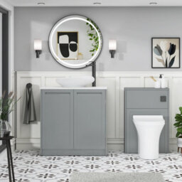 Royal Bathrooms Royal Bathroom Elmore 800mm Matt Pebble Grey Freestanding Bathroom Vanity Unit 2 Door Plain White Worktop With Nova Basin - thumbnail 5