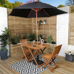 Samuel Alexander Outdoor 2 Person Folding Square Wooden Garden Dining Table Chairs Black Parasol And Base Set - thumbnail 1