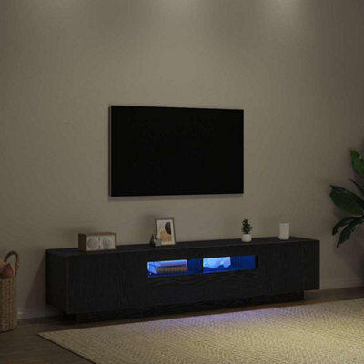 Berkfield Tv Cabinet With Led Lights In Black Oak - 180X35X40 Cm, Made Of Engineered Wood - image 1