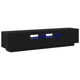 Berkfield Tv Cabinet With Led Lights In Black Oak - 180X35X40 Cm, Made Of Engineered Wood - thumbnail 2