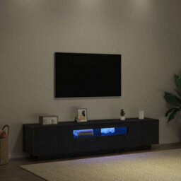 Berkfield Tv Cabinet With Led Lights In Black Oak - 180X35X40 Cm, Made Of Engineered Wood - thumbnail 1