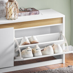 Sobuy Fsr171-W, Hallway Shoe Bench Shoe Cabinet Shoe Rack With 2 Flip-Drawers,white,w103.5Xd30Xh46.5 - thumbnail 6