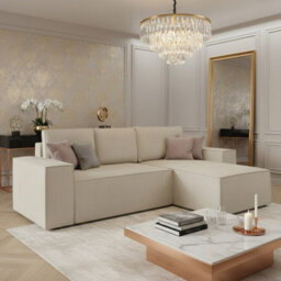 Malaga L Shaped Mdf Corner Sofa Bed With Storage And Pull Out Seat Loose Back Cushions Beige Right - thumbnail 2