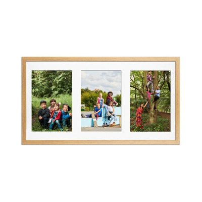 AK Frames 40X20Cm Oak Sleek Multi Photo Frame With White Mount - Holds 3 Apertures (3X) 6X4 Photos - image 1