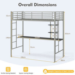 Single Size Loft Bed With Desk & Shelves - thumbnail 2