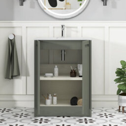 Royal Bathrooms Elmore 600mm Traditional Floor Standing 2 Door Bathroom Vanity Unit With Sintered Stone Basin Sink - Matt Green - thumbnail 5