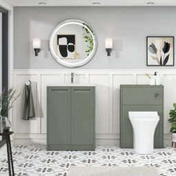 Royal Bathrooms Elmore 600mm Traditional Floor Standing 2 Door Bathroom Vanity Unit With Sintered Stone Basin Sink - Matt Green - thumbnail 4