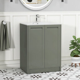 Royal Bathrooms Elmore 600mm Traditional Floor Standing 2 Door Bathroom Vanity Unit With Sintered Stone Basin Sink - Matt Green