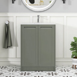 Royal Bathrooms Elmore 600mm Traditional Floor Standing 2 Door Bathroom Vanity Unit With Sintered Stone Basin Sink - Matt Green - thumbnail 3