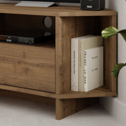 Decortie Modern Viva Corner Tv Unit Shelf Up To 36 Inch Tvs Push To Open Storage Cabinet, 3 Open Shelf 95.7(W)Cm Dark Oak Effect - thumbnail 6