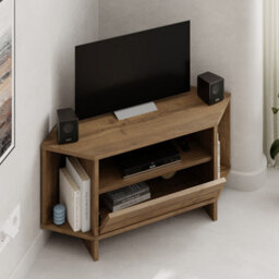 Decortie Modern Viva Corner Tv Unit Shelf Up To 36 Inch Tvs Push To Open Storage Cabinet, 3 Open Shelf 95.7(W)Cm Dark Oak Effect - thumbnail 4