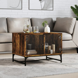 Berkfield Coffee Table With Glass Doors Smoked Oak 68.5X50X50 Cm - thumbnail 1