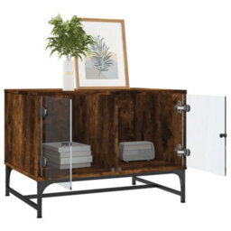 Berkfield Coffee Table With Glass Doors Smoked Oak 68.5X50X50 Cm - thumbnail 4