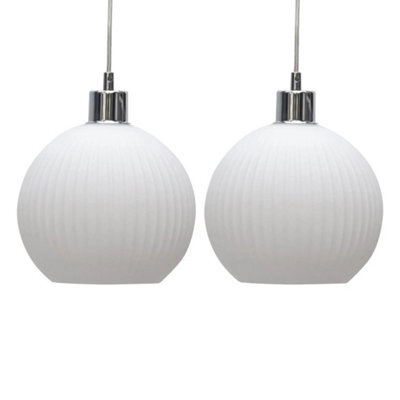 Set Of 2 White Ribbed Glass Globe Easy Fit Pendant Shades Ceiling Lightshades - image 1