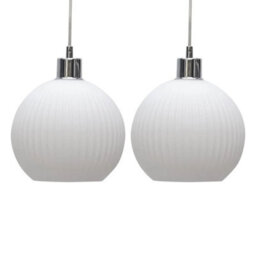 Set Of 2 White Ribbed Glass Globe Easy Fit Pendant Shades Ceiling Lightshades - thumbnail 1