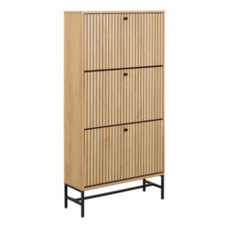 Wyld Haus Bjork Natural Oak Shoe Cabinet With Black Steel Base, 3 Flip-Down Doors, 720 X 250 X 1404 mm - thumbnail 2