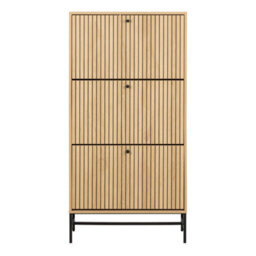 Wyld Haus Bjork Natural Oak Shoe Cabinet With Black Steel Base, 3 Flip-Down Doors, 720 X 250 X 1404 mm - thumbnail 3