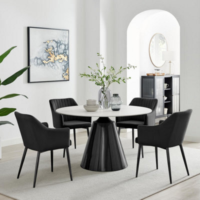 Furniturebox Furniturbeox Uk Nina White Marble Ceramic Top Round Dining Table & 4 Black Calla Chairs - image 1