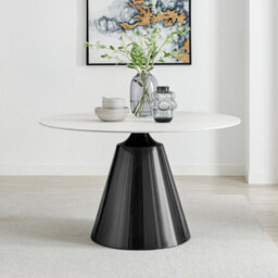 Furniturebox Furniturbeox Uk Nina White Marble Ceramic Top Round Dining Table & 4 Black Calla Chairs - thumbnail 3