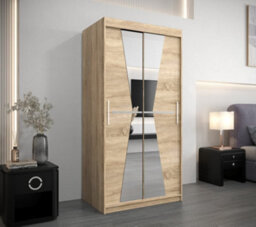Arte Morocco Contemporary 2 Mirrored Sliding Door Wardrobe 5 Shelves 2 Rails Oak Sonoma Effect (H)2000mm (W)1000mm (D)620mm - thumbnail 2
