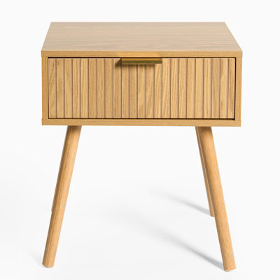 Ohs Venice Bedside Table 1 Drawer Cabinet Nightstand Storage Unit, Natural Wood - image 1