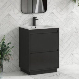 Royal Bathrooms Orion 600mm Matt Obsidian Black 2 Drawer Floor Standing Vanity Unit With Carrara White Basin & Black Accent Trim - thumbnail 6