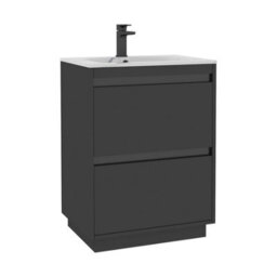 Royal Bathrooms Orion 600mm Matt Obsidian Black 2 Drawer Floor Standing Vanity Unit With Carrara White Basin & Black Accent Trim - thumbnail 7