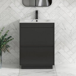 Royal Bathrooms Orion 600mm Matt Obsidian Black 2 Drawer Floor Standing Vanity Unit With Carrara White Basin & Black Accent Trim - thumbnail 1