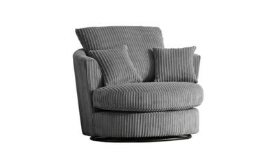 Sofa Scene Grey Jumbo Cord 360 Swivel Chair Love Seat - image 1