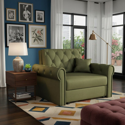 Viva Roma I Upholstered Sofa Bed Armchair With Sleeping Function And Bedding Storage Metal Legs Wooden Frame Olive - image 1