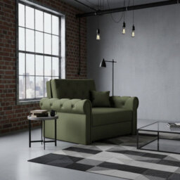 Viva Roma I Upholstered Sofa Bed Armchair With Sleeping Function And Bedding Storage Metal Legs Wooden Frame Olive - thumbnail 2