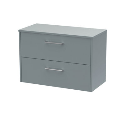 Hudson Reed Juno Wall Hung 2 Soft Close Drawer Vanity Unit With Worktop In Coastal Grey Finish, 805mm - image 1