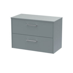 Hudson Reed Juno Wall Hung 2 Soft Close Drawer Vanity Unit With Worktop In Coastal Grey Finish, 805mm - thumbnail 1