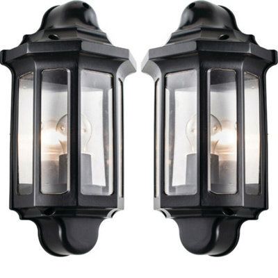 2 Pack Ip44 Outdoor Wall Light Satin Black Half Traditional Dimmable Porch Lamp - image 1