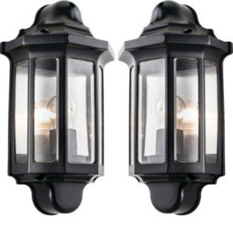 2 Pack Ip44 Outdoor Wall Light Satin Black Half Traditional Dimmable Porch Lamp
