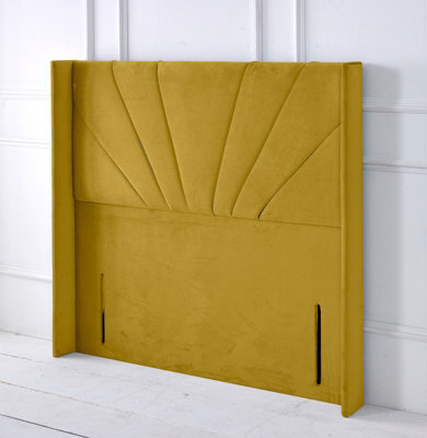 "Adore Designs Alexander Winged Plush Velvet 4Ft Small Double 50"" Floor Standing Headboard - Turmeric"