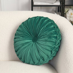 Living And Home Green Modern Round Pumpkin Pleated Velvet Throw Pillow Sofa Cushion Dia 40 Cm - thumbnail 2